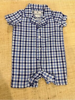 Petite Plume Blue Gingham Short-Sleeve Footie for Kids